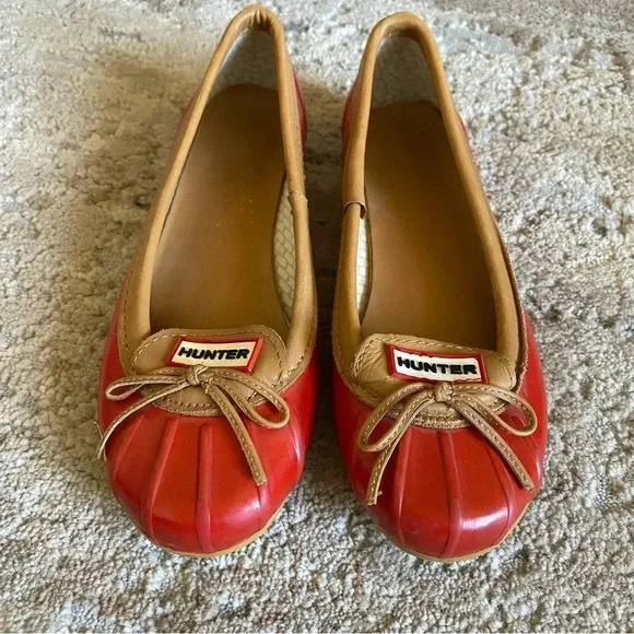 Hunter Rubber Red Jaylen Waterproof Duck Shoes Ballet Flats Loafers Slip On: 5 - Picture 2 of 8